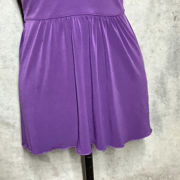 🌸 PURPLE SHIRT TOP RUFFLE V NECK PETITE TEEN SMALL DARLING RIBBON FORVER 21 - Picture 5 of 6